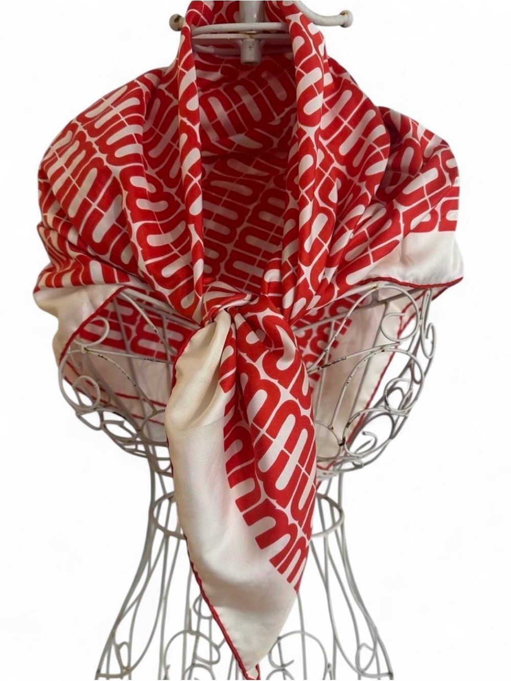 Vintage 90s Neiman Marcus Red and White Silk Scarf